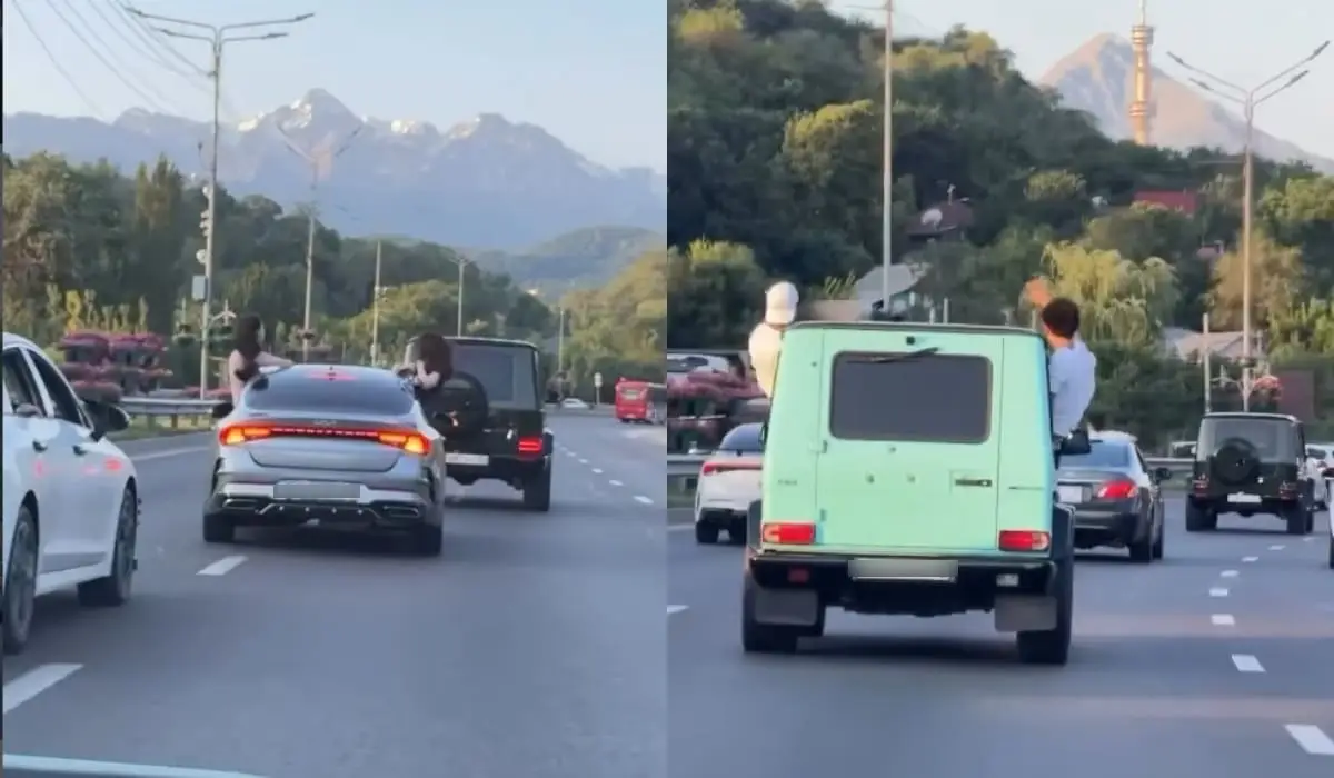 Апатты жағдай және қауіпті трюк: Алматыда жастар жолда қауіпті маневр жасап, жұрттың зәресін алды