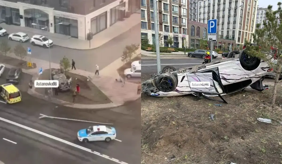 Астана орталығында BMW көлігі аударылып қалған сәт видеоға түсіп қалды